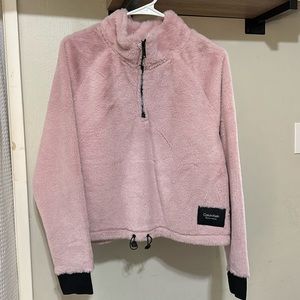 Calvin Klein Fuzzy Faux Fur Quarter-zip Pullover Pink Large